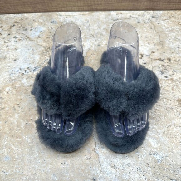 Lamo Slippers Womens Size S Gray Amelia Fluffy Flip Flops Slides Sheepskin Cozy - Picture 4 of 11
